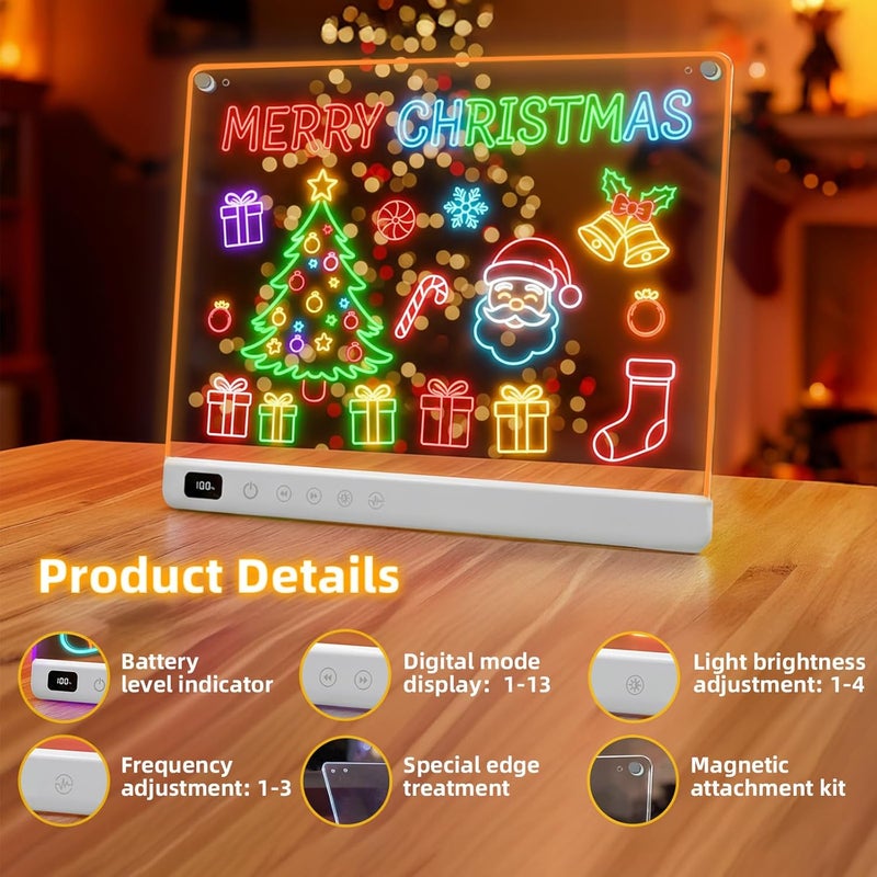 Lumiboard Led Drawing Board with 13 Light Effects, 16" Rechargeable Glow Doodle LED Note Board with Colors, Neon Light Up Drawing Tablet Gifts for Kids for Valentines Birthday Christmas Gift Ideas - Image 4